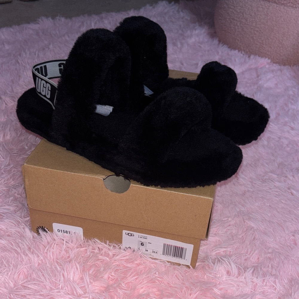 UGG Oh Yeah Black Fur Slides